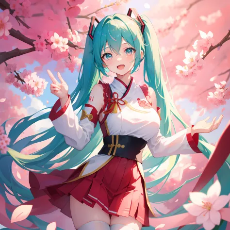 Big breasts Hatsune Miku，Wear a Chinese cheongsam，Red and white，Wear white stockings，Angel Eyes，Hands should be normal，The hand ...