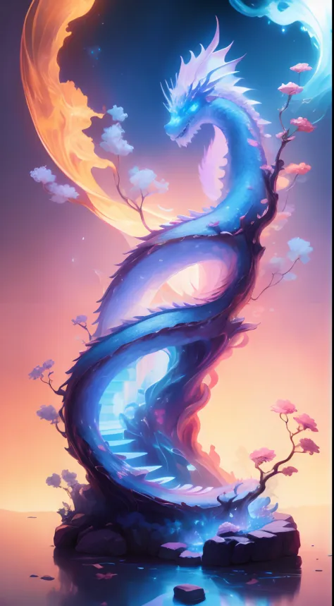 a Oriental Dragons，standing in front of a space portal overlooking the sun, cyril rolando and goro fujita, gateway to another un...