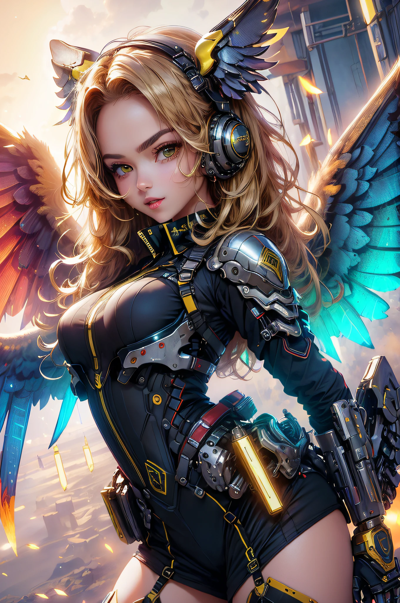 (master part:1.3),(best quality:1.2),8k,Absurdo,unidade 8k wallpapper,(extremamente detalhado:1.3),Highestres,
bismuto,1girl,retrato, asas,(mechanical wings:1.2), mechanical arms,mechanical halo,