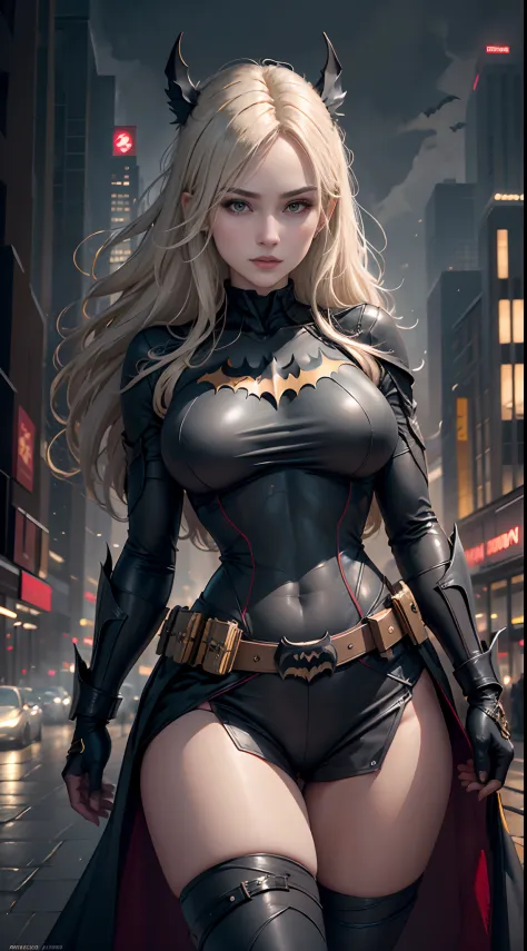 1girl, Full body, style of the Batwoman costume, medium breasts, Yellow Batman Logo on Chest and the belt, masterpiece, best qua...