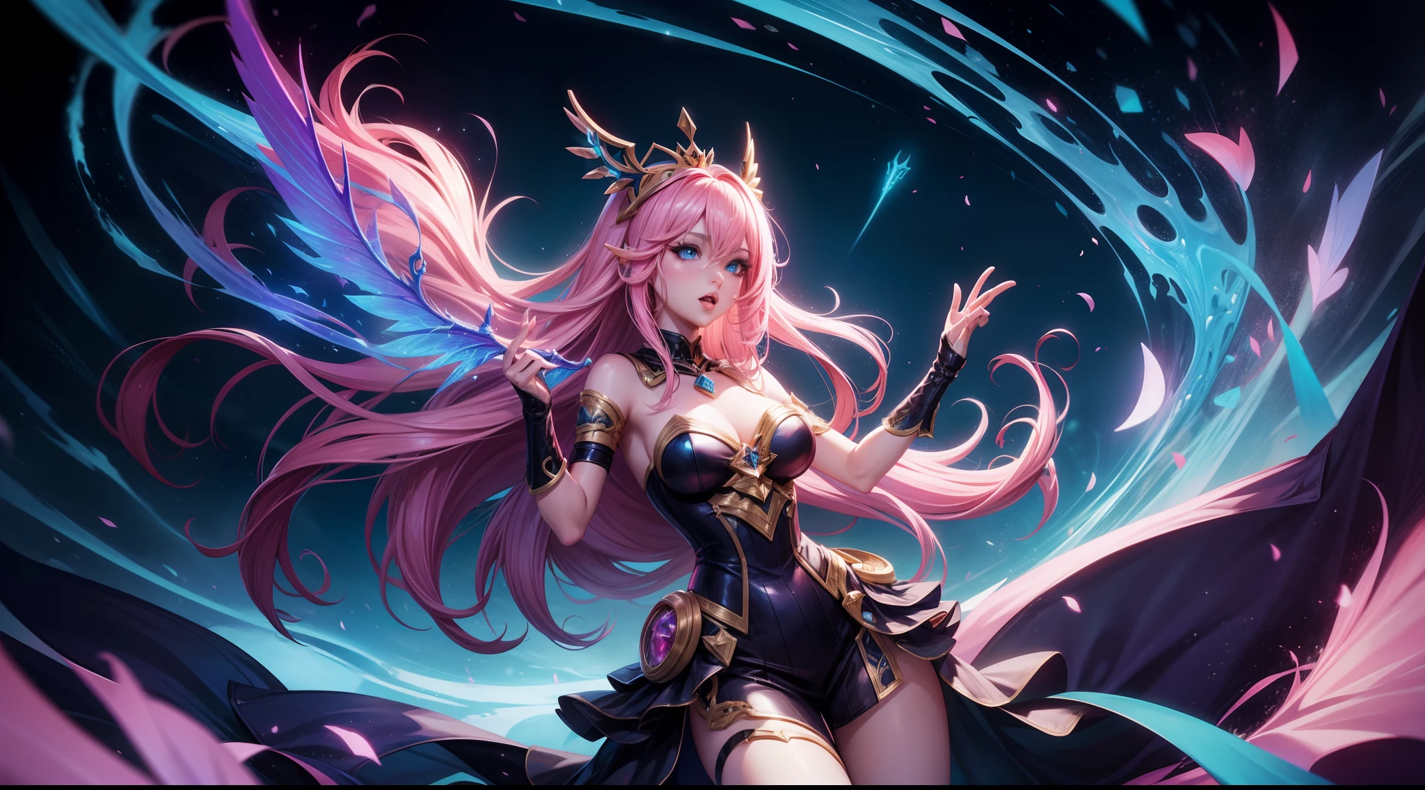 A woman with long pink hair and a crown on her head - SeaArt AI