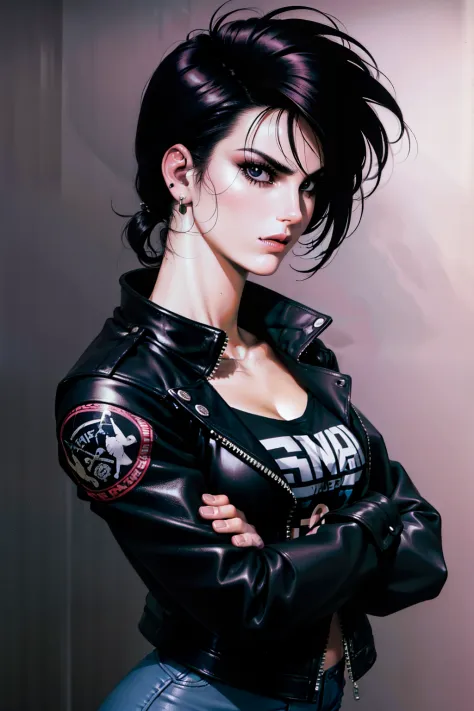 sfiiam, punk, female fighter, punk outfit, tight jeans, black makeup, earrings, wallpaper