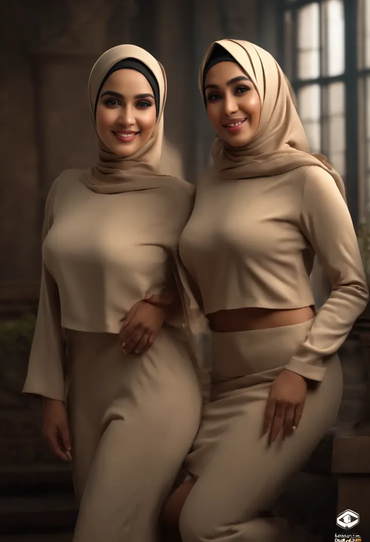 Muslim woman in white and black outfit standing next to a woman in a white  dress - SeaArt AI