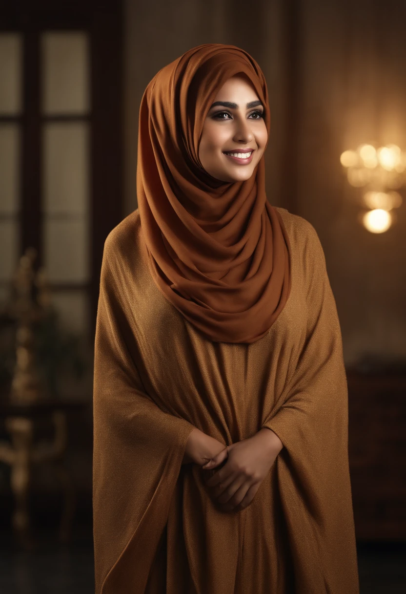 A woman wearing a brown scarf and a brown dress - SeaArt AI