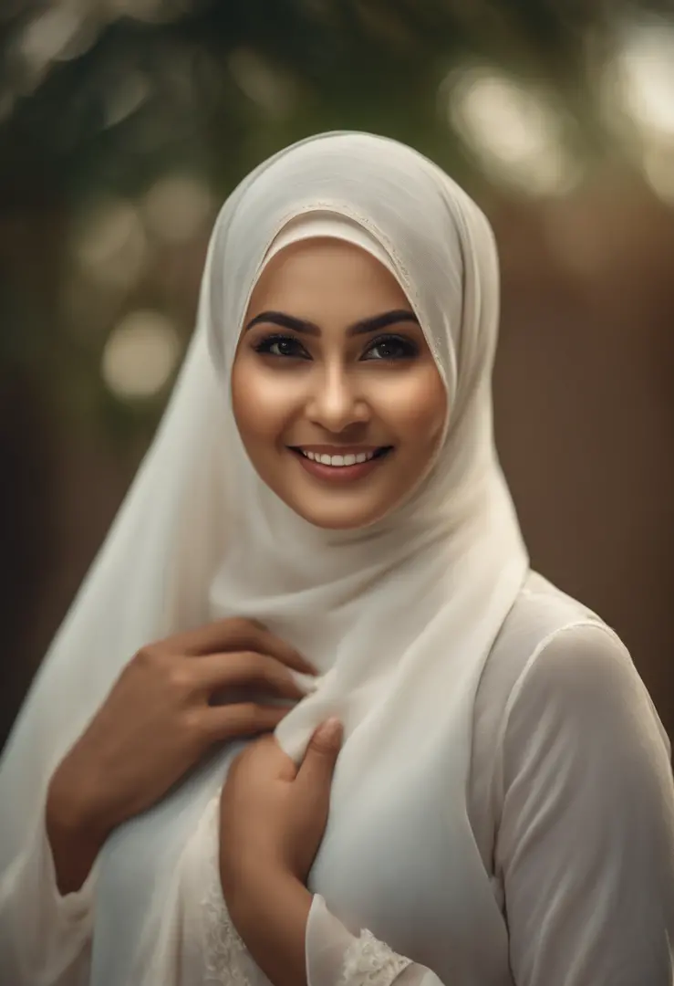 A woman in a red hijab smiles for the camera - SeaArt AI