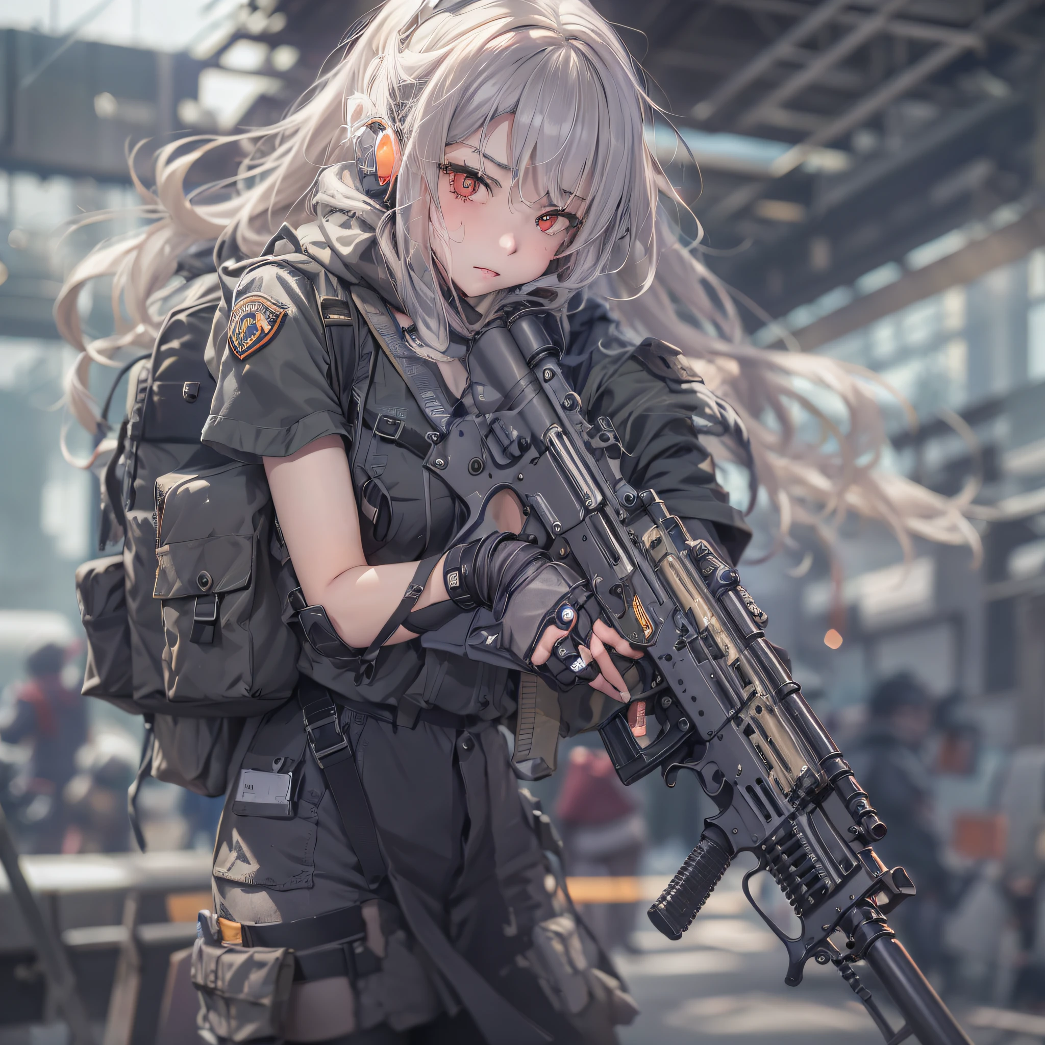 Anime girl with gun and backpack in the city, M4 Sopmod II Girls ...