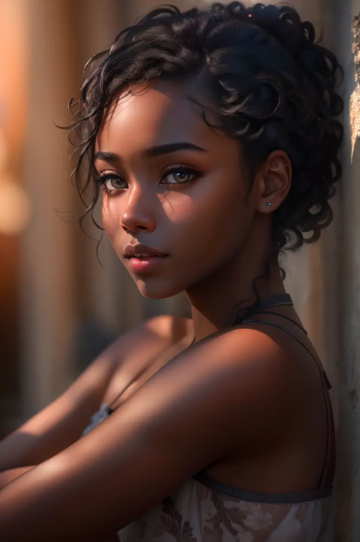 8k portrait of photo of beautiful black girl, black hair, full body, realistic, natural skin, soft sunlight, textured skin, intr...
