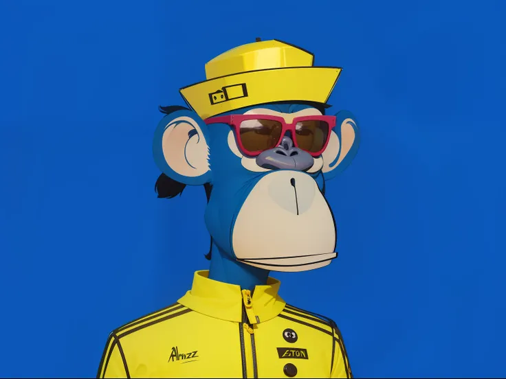 A close up of a monkey wearing a yellow hat and sunglasses - SeaArt AI