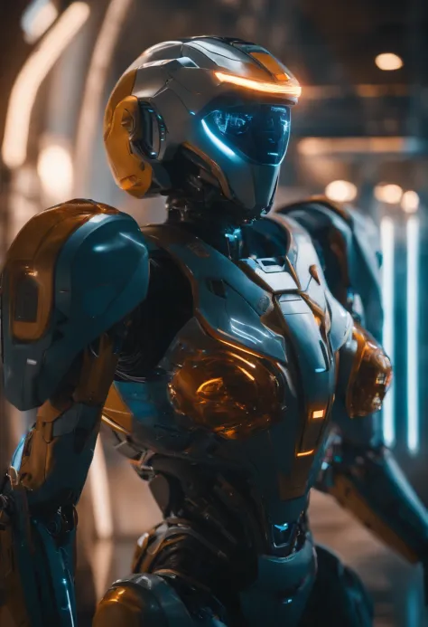 Garota, armadura robotica, imagem 8k, imagen de cinema super detalhado.