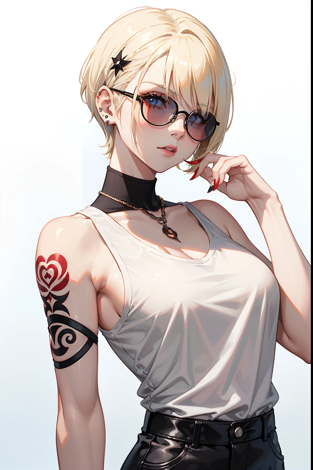 Anime girl with a tattoo on her arm and a choker - SeaArt AI