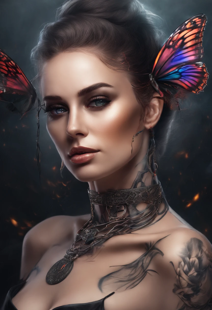 Una mujer con un tatuaje de mariposa en el hombro y el cuello - SeaArt AI