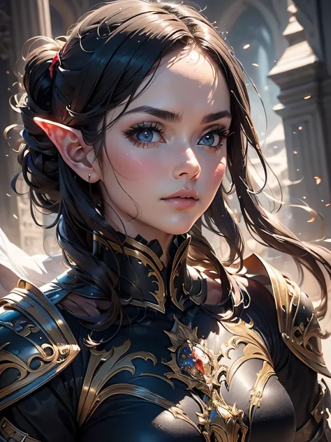 top-quality、ultra-detailliert、Very delicate、lighting like a movie、Unique lighting effects、Four-fifths shot、Portrait of beautiful 40 year old female elf、Environments with complex details、ighly detailed、Elegant person、Graceful aura、Elaborate patterns that bl...