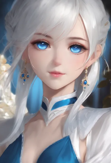 (masutepiece:1.2)(Best quality:1.2)(Ultra-detailed:1.2)(Cinematic lighting effects:1.2)(Handsome girl:1.2)(white predominant color:1.2)(Blue eyes:1.2)