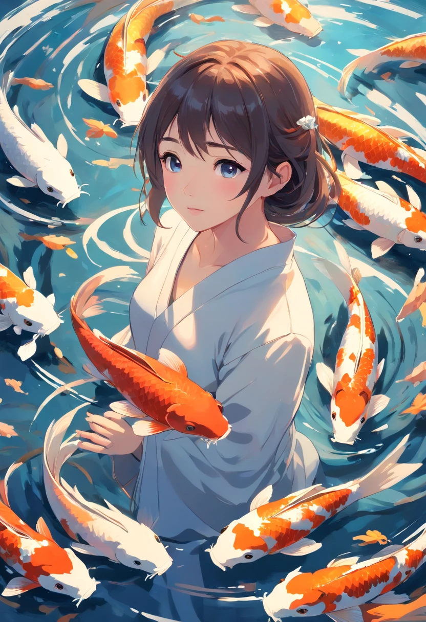 A graceful depiction of a young girl surrounded by a swirling
