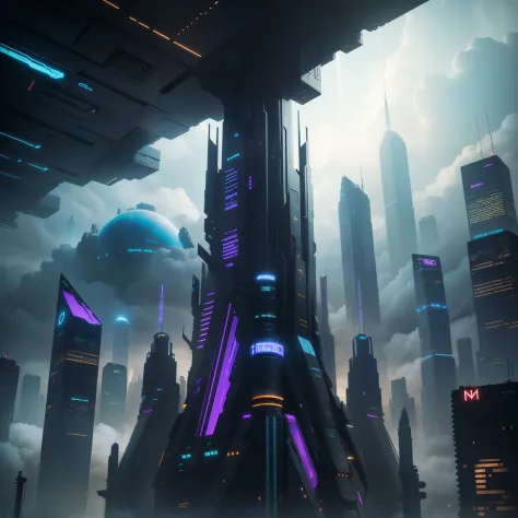 cyberpunked、Futuristic cities、planet earth、Cyberpunk with skyscrapers piercing through the clouds.ＳＦart by、Utopian City、There is a super huge waterfall、Megacities、dream、top-quality、​masterpiece、Beautiful cities of the future　Huge city