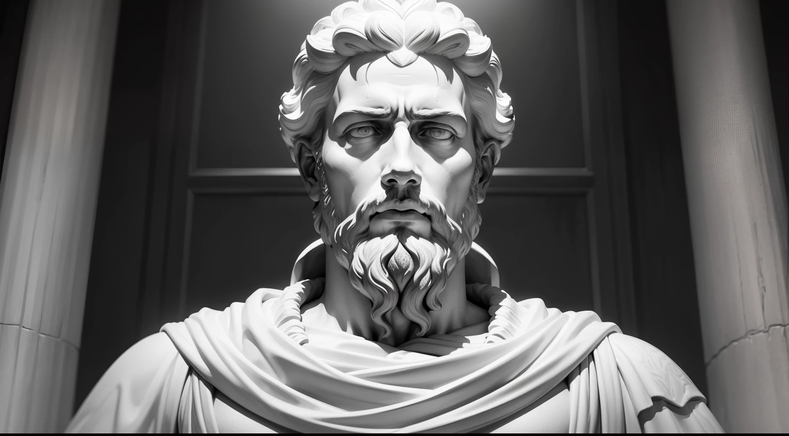 a portrait statue of the stoic Marcus Aurelius in black and white 4K, Super realistic photo wallpaper