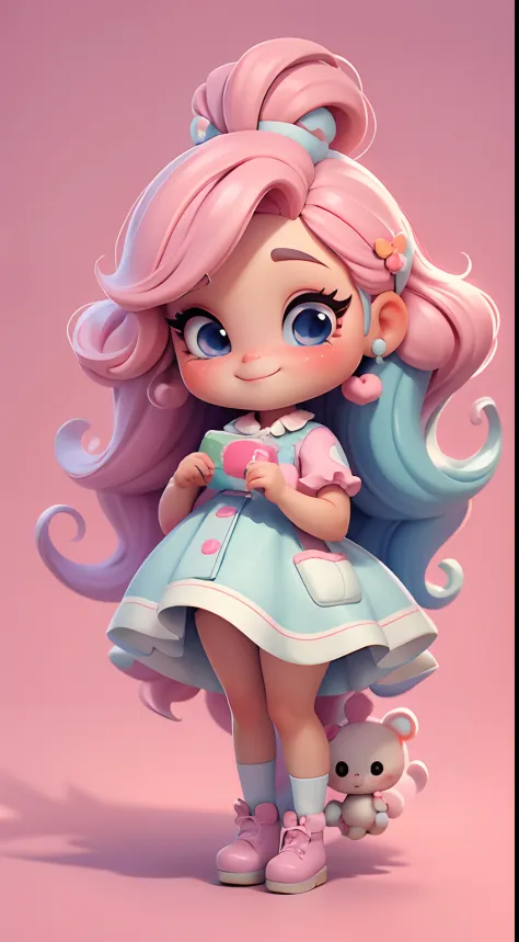 Create a series of cute baby chibi style dolls with a cute candyland chef theme, each with lots of detail and in an 8K resolution. All dolls should follow the same candyland candy background pattern and be complete in the image, mostrando o (corpo inteiro,...