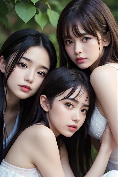 (threesome:1.3), Cute & Girly \(The Idolmaster\), Facial, (8K, RAW photo, Best quality, Masterpiece:1.2), Ultra detailed, 超高分辨率, (Realistic, photograph realistic:1.2), highdetailRAWcolorphoto, profesional photo, Depth of field, An extremely delicate and be...