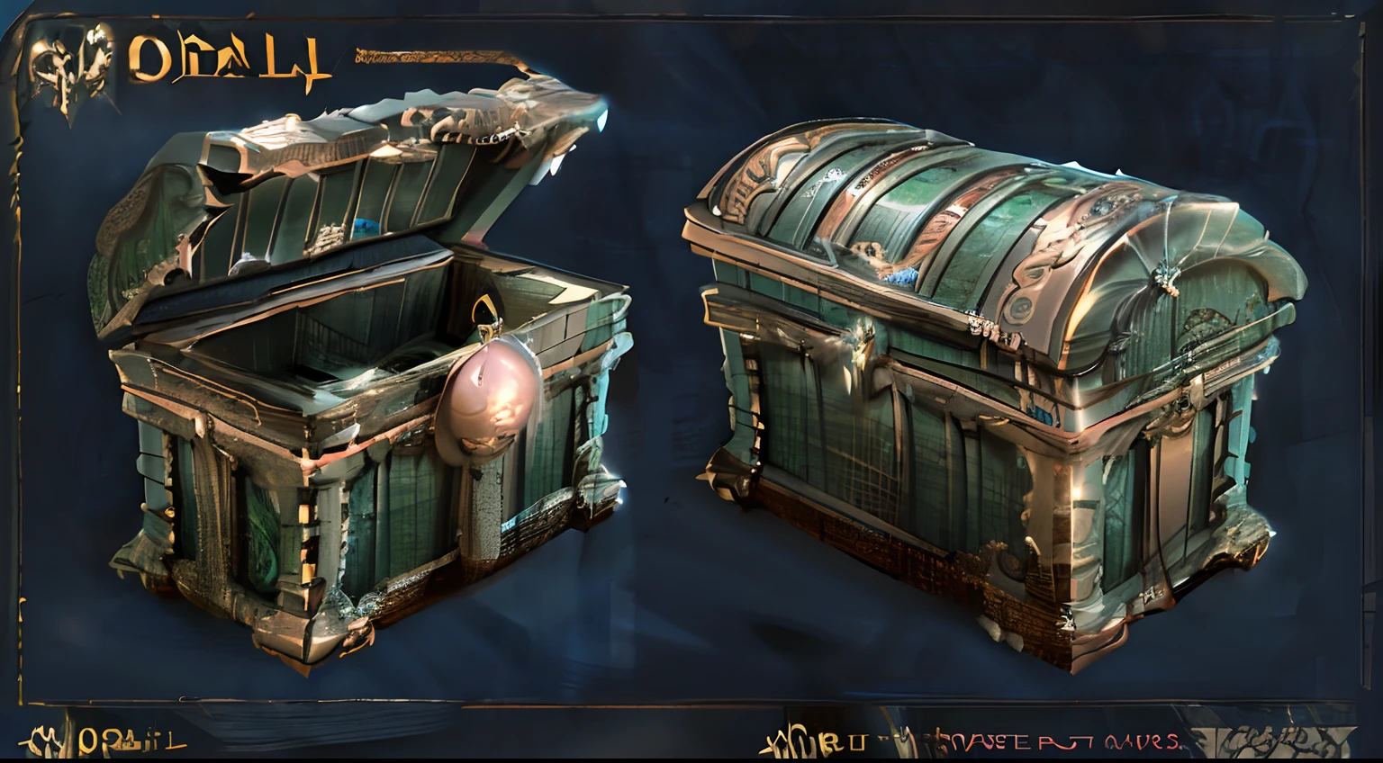 There are two chests，It has a gold and green design on it