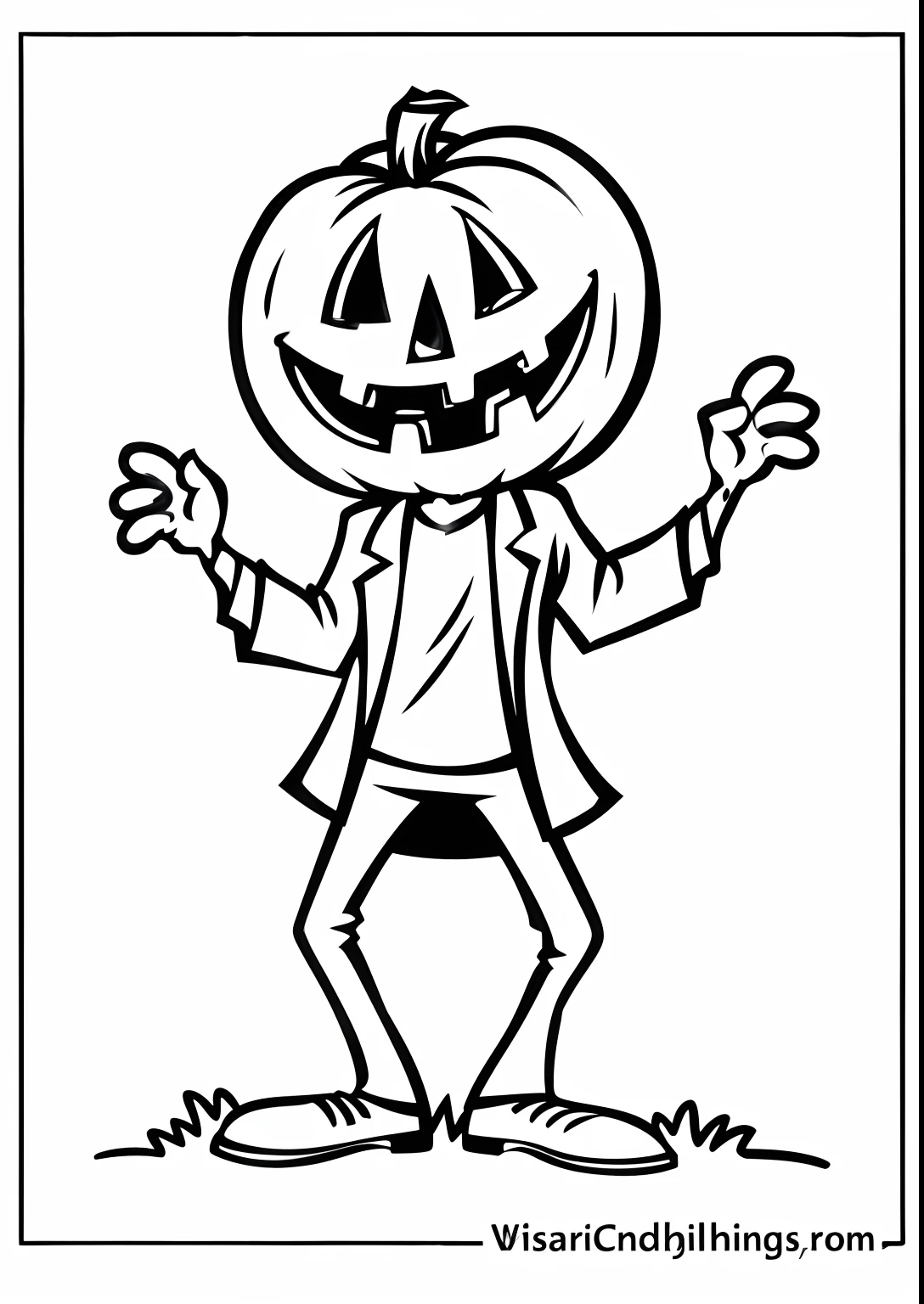 a cartoon drawing of a man with a pumpkin on his head, pumpkin head, in ...