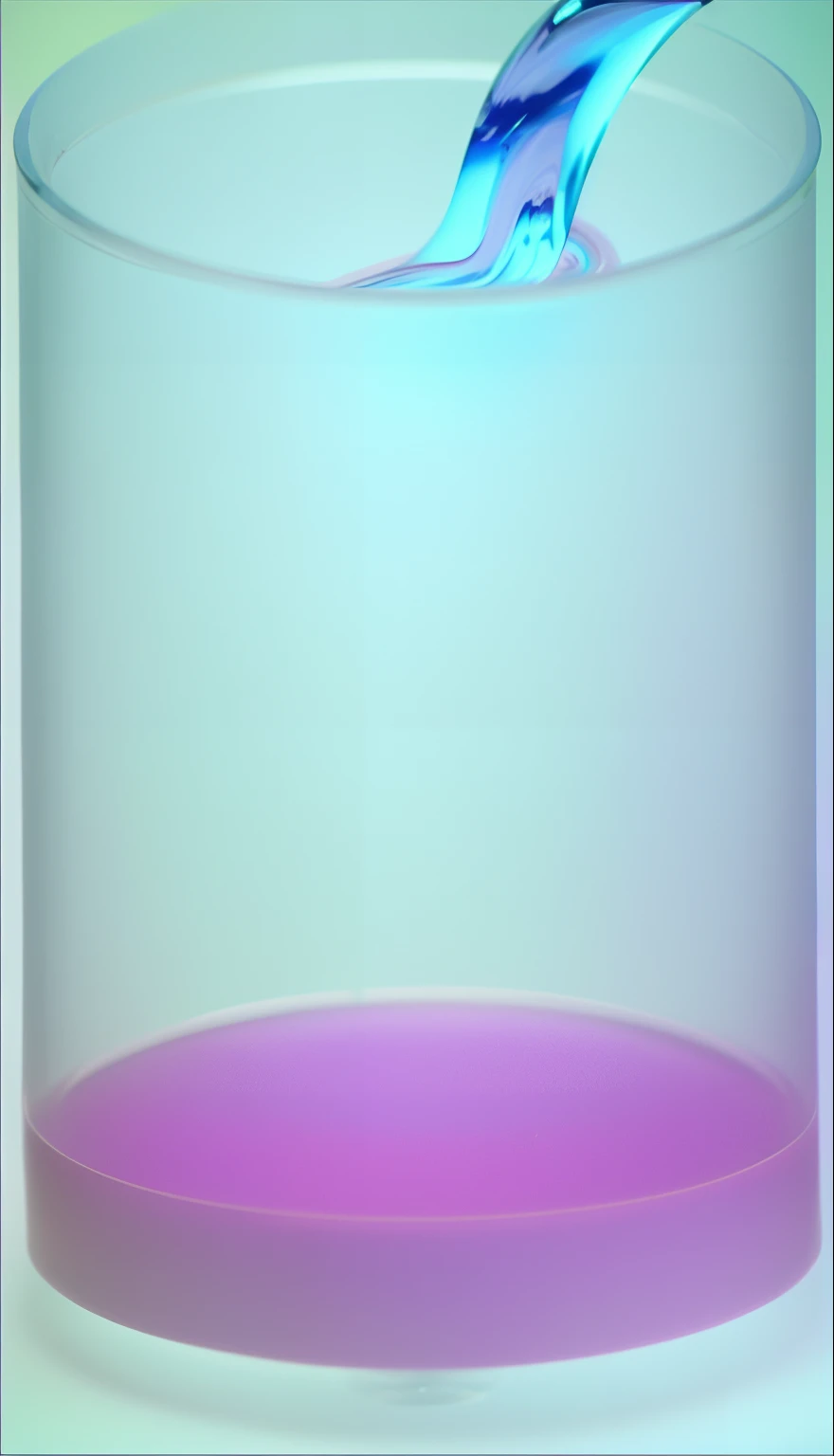 There is a pink liquid in the glass，With blue stripes, Gradient to cyan to purple, lava lamp, blue and pink shift, pastel overflow, cyan and magenta, clear liquid, Blue and purple vapor, O'Neill cylinder, Pink big breasts、Blue and green mist, pink and blue color, ( ( vibrating colors ) ), Lilac and cyan, purple liquid