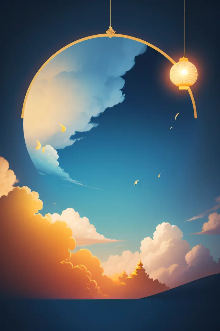 Sky blue background，No characters，No text，E-commerce background image with Mid-Autumn Festival elements