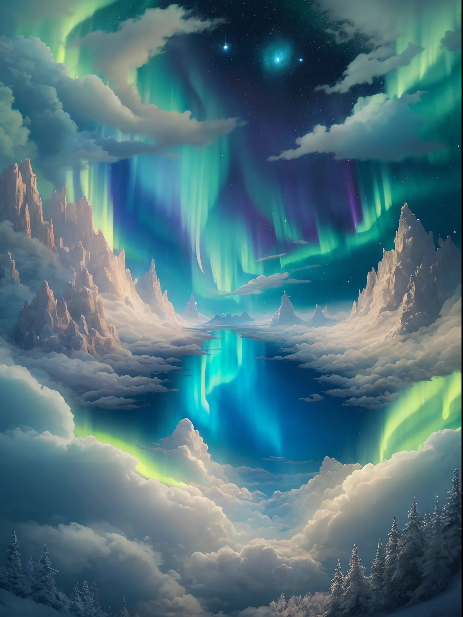 In a dreamlike land above the clouds, nature abounds. The sky is a brilliant shade of blue, and beautiful aurora clouds shimmer in the light. It’s a magical place, full of wonder and beauty.