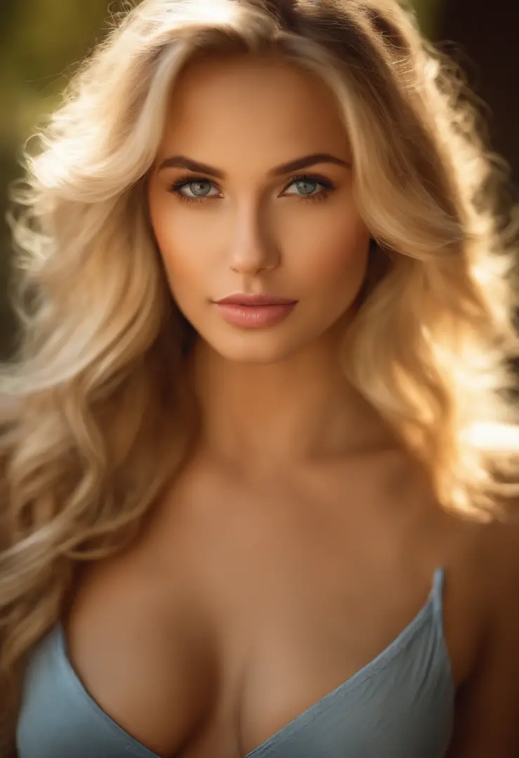 realistic photo of a beautiful blonde girl, cleavage,