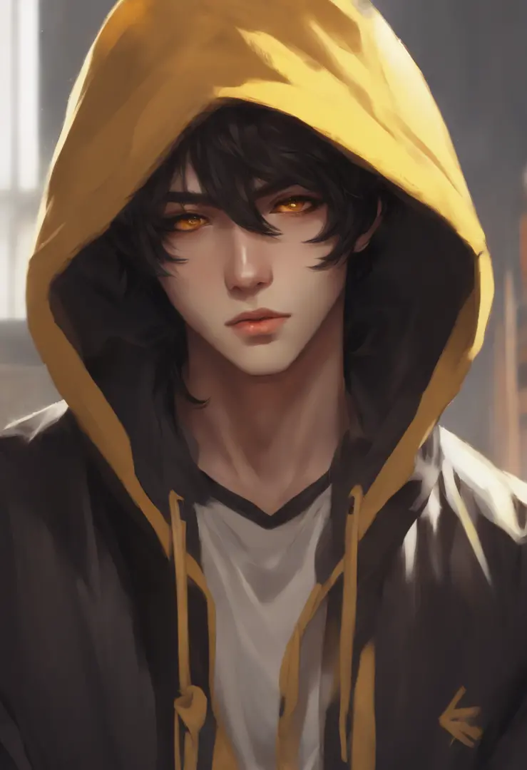 Black boy with yellow eyes and a black jacket and bl