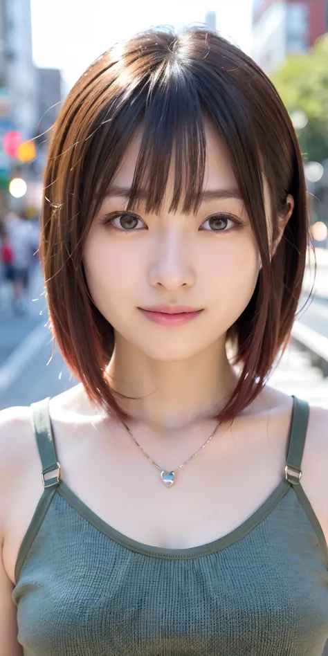 女の子1人、on tokyo street、natta、A city scape、city light、The upper part of the body、a closeup、A smile、、(8K、Raw photography、top-qualit...