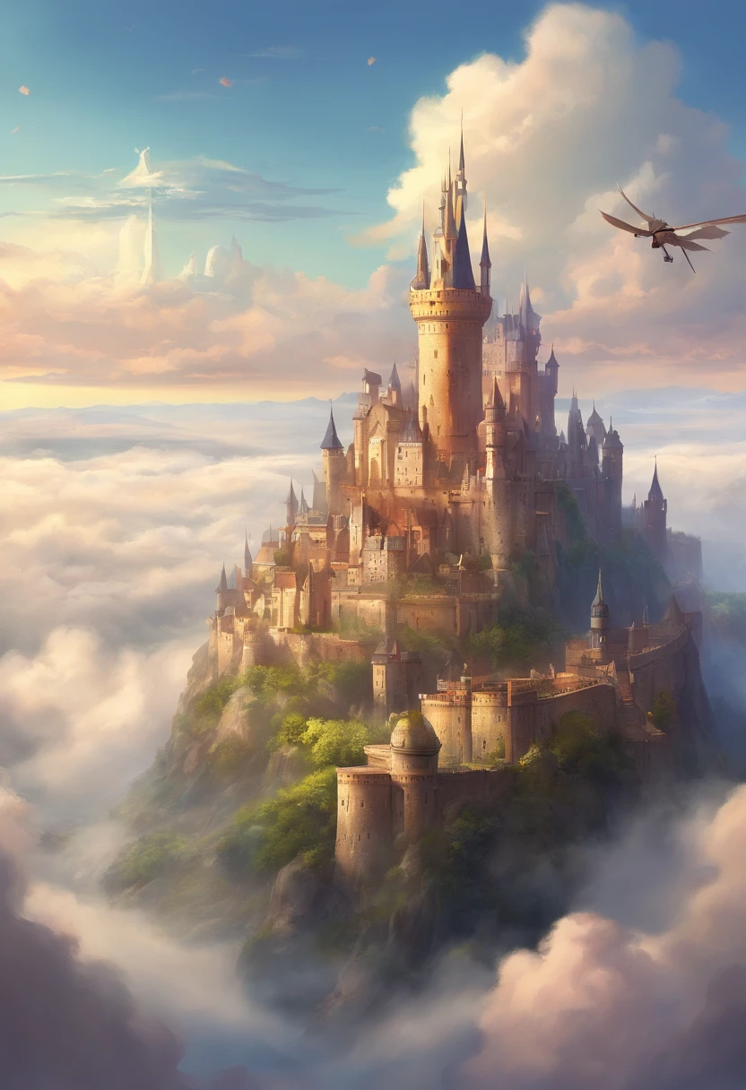 ((A vast world above the clouds:1.2)), (A large and magnificent castle ...