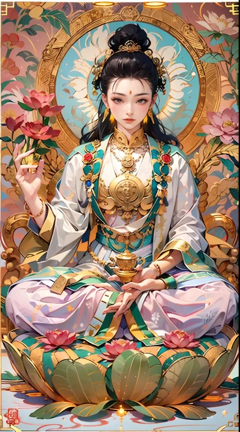 （Chinesische Unsterbliche）, （Buddhismus）, Multiplizieren_hands，（Mythologische Geschichten）, （Bodhisattva）, Sie sitzt auf einem L...