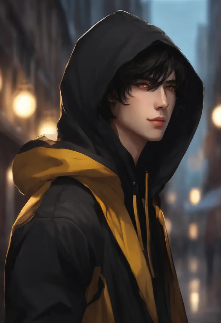 Black boy with yellow eyes and a black jacket and bl