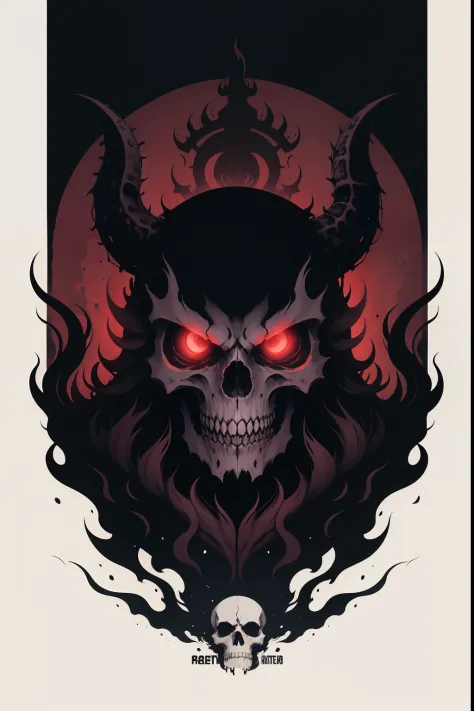 Scary monster kraken , skull, graphic design poster, logo, duotone, vectorial，Red dominant color，black color scheme，white backgrounid，Symmetrical patter