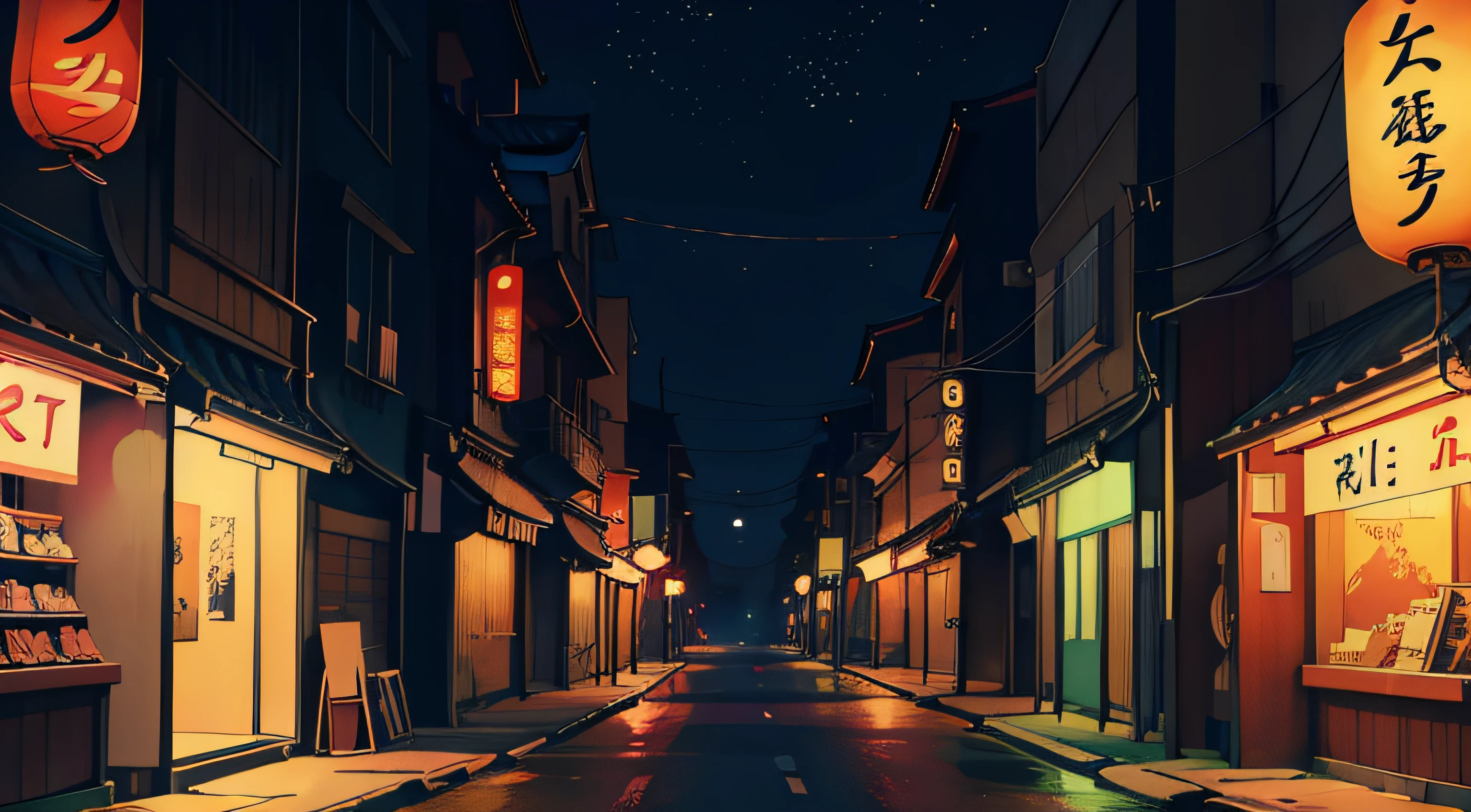 Пустая японская ночная улица, - SeaArt AI
