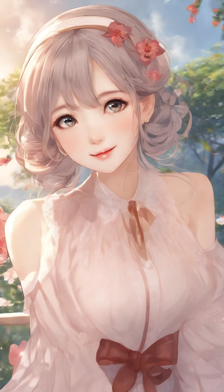 Create an image of a girl similar to Yui Arakaki. Focus especially on the atmosphere around the eyes and hair style, And draw a person with an impression similar to her. pure, Adopt a bright smile or elegant expression similar to her. You can freely arrange your outfit and background, however、Express her cleanliness and natural charm.