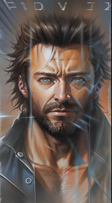 Hugh Jackman as Wolverine, VHS Effect, (Poster: 1.6), Poster on the Wall, Nostalgia, Movie Poster, Portrait, Close-up (Skin Texture), Intricate Detail, Fine Detail, Hyperdetail, Ray Tracing, Subsurface Scattering, Diffuse Soft Light, Shallow Depth of Field...
