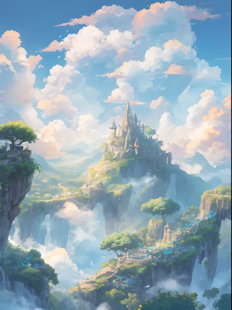 In a dreamlike land above the clouds, an athletic jungle stretches out before you. The sky is a pale shade of blue, and beautifu...