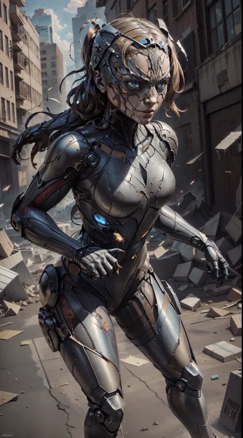 Ultra Realistic Marvels Spidergirl in Damaged and torn Damaged Armored Suit
