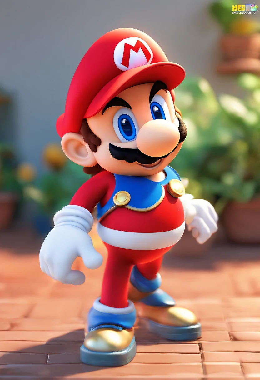 A close up of a nintendo mario figure on a brick floor - SeaArt AI