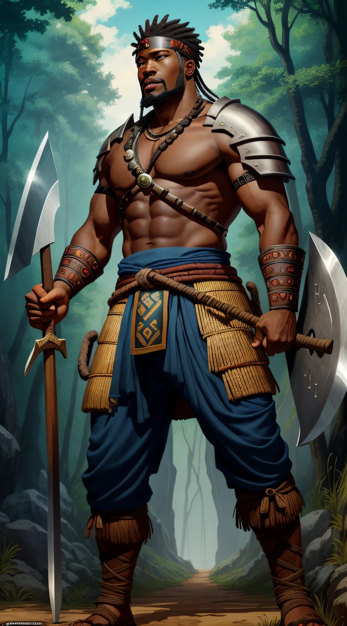 The Warrior and Blacksmith: Ogun is often represented as a strong and courageous warrior. He is also associated with metallurgy and forging, being called "Ogun Beira-Mar" or "Ogun das Tools".

Lord of the Roads: Ogun is considered the lord of roads and paths. He is invoked to clear paths, remove obstacles, and protect travelers.

Color and Symbols: Ogun is usually associated with the color green or dark blue. His symbols include a sword, an axe, a spear and an anvil, reflecting his warrior nature and skill as a blacksmith.