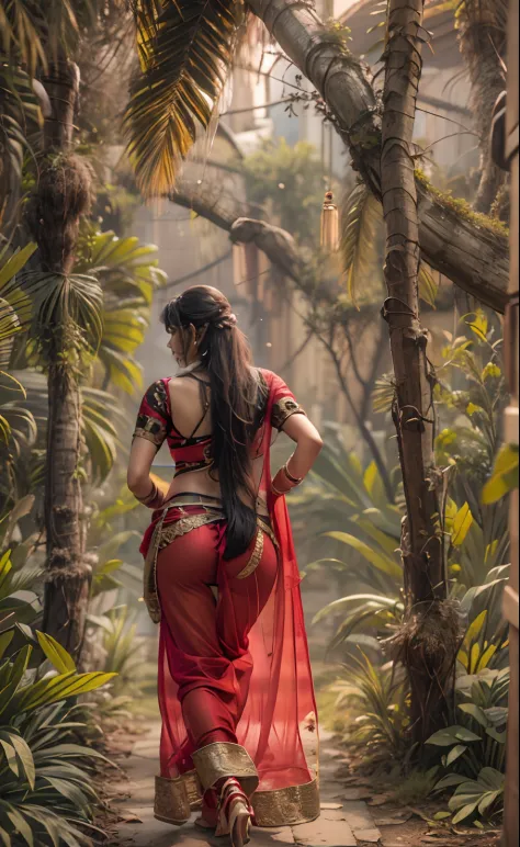 Indian look erotica look hot bhabhi transparent  red saree  black panty big ass large ass  8k photography