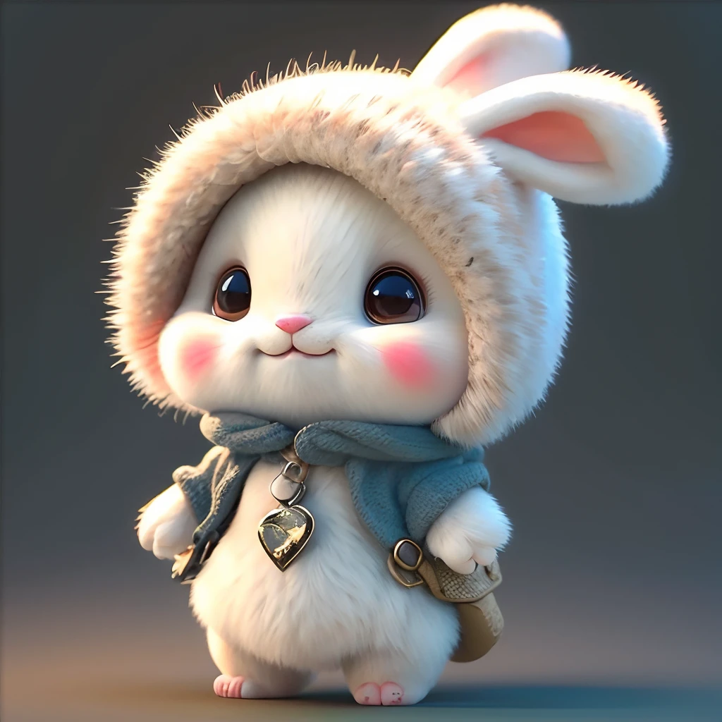 Cute bunny, smiley, by Pixar, Furry art, anime big breast, White background, Character, Outfit