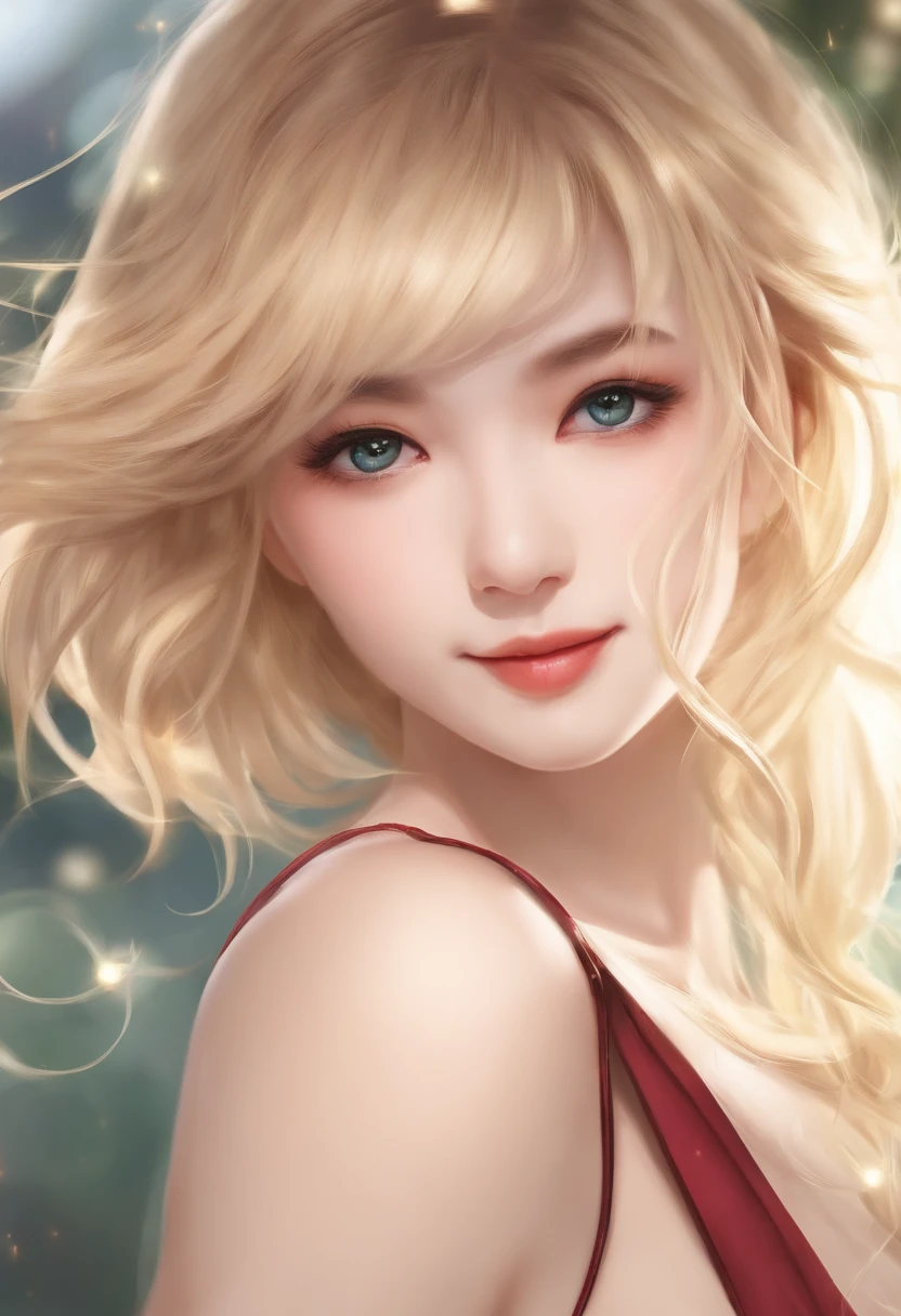Blonde hair, hair over shoulder, bow ribbon, colored contact lenses, excited, ear blush, Smile, high detailing, Modern, Verism, Expressionism, stereograms, Chiaroscuro, Character Chart, Atmospheric perspective, nffsw, high details, Textured skin, Best Quality, hight resolution, 4K，Raised sexy，Japan archaic。masutepiece, Best Quality, 8K, 15yo student, Teen, Raw photo, absurderes, award winning portrait, Smile, Smile, Solo, Night, neons, Idol face, violaceaess, gardeniass, Delicate girl, Upper body, Digital SLR, Looking at Viewer,