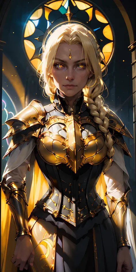 upper body of paladin lady in ornate golden armor, black collar ...