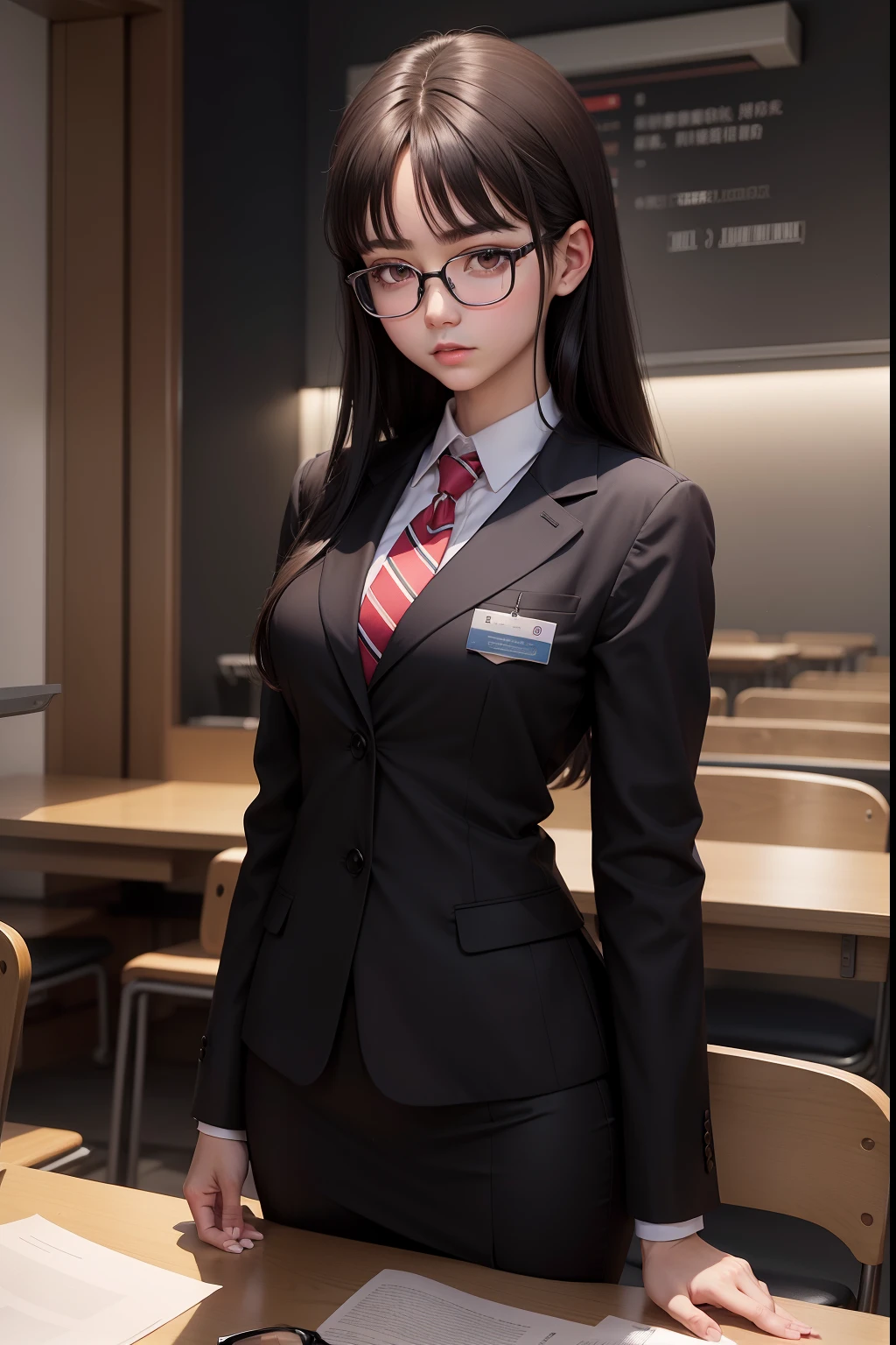 A dark-haired　eye glasses　Mini Uniform　chairman　Looks like it's going to tear　female high-school student