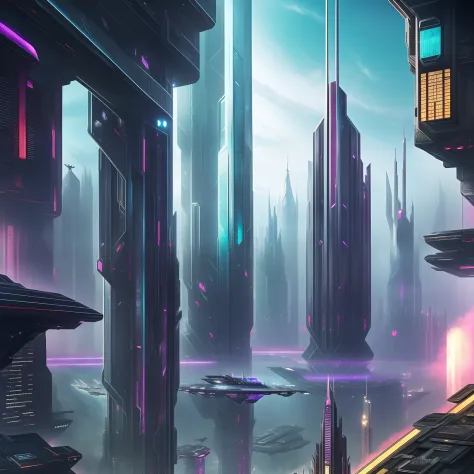 cyberpunked、futuristic cities、planet earth、A cyberpunk with skyscrapers that pierce through the clouds.ＳＦart by、Utopian City、There is a super huge waterfall、Megacities、dream、top-quality、​masterpiece、Beautiful cities of the future　Super huge castle