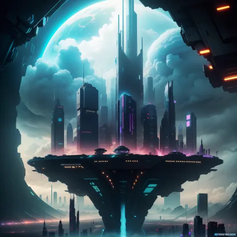 cyberpunked、futuristic cities、planet earth、A cyberpunk with skyscrapers that pierce through the clouds.ＳＦart by、Utopian City、There is a super huge waterfall、Megacities、dream、top-quality、​masterpiece、Beautiful cities of the future　Super huge castle
