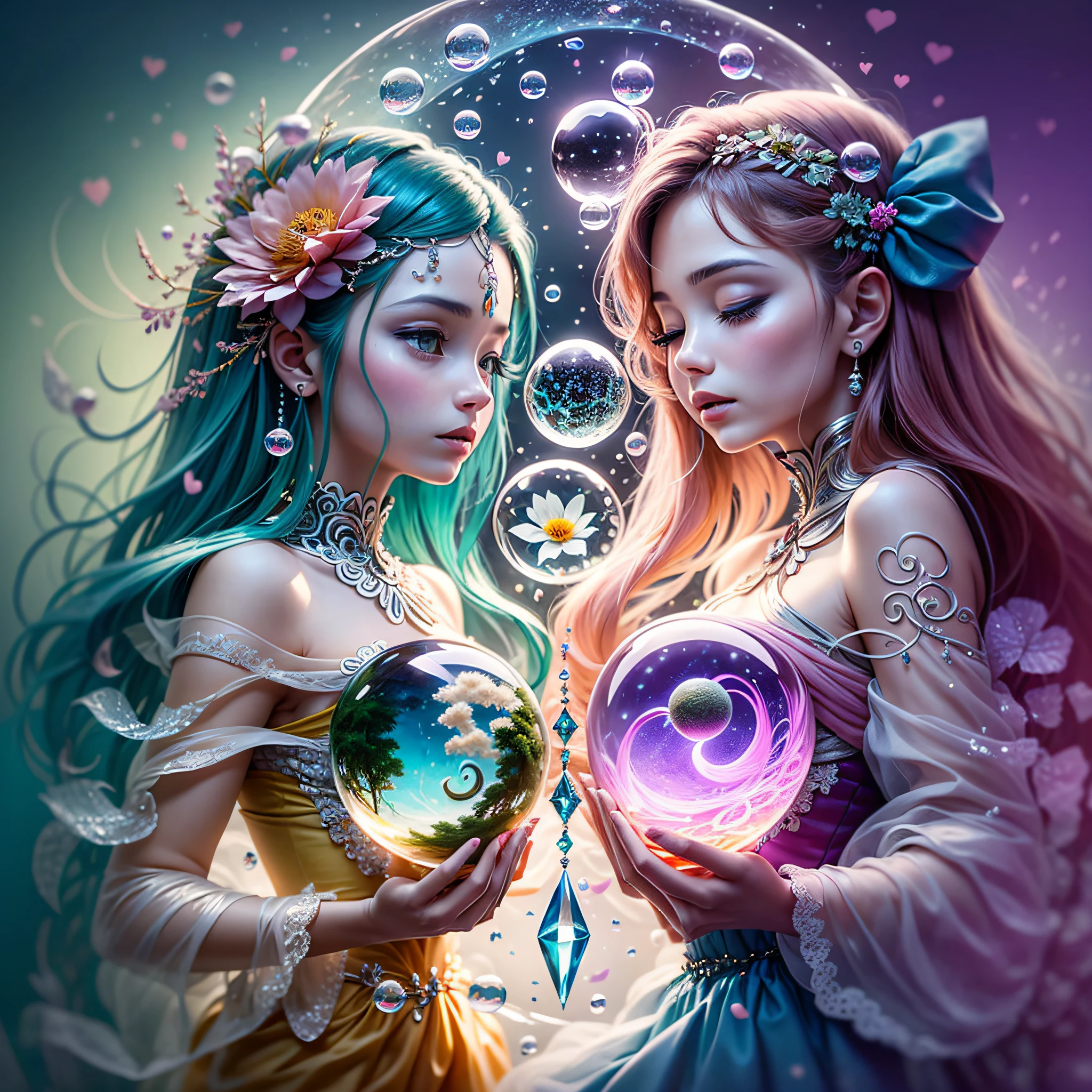 A pintura gerada por IA da Sea Art é uma imagem encantadora de uma Bola de Cristal. Nela estao esculpidas duas estatuas de belas fadas. As esculturas de fadas estao configuradas dentro de uma bola de cristal, representando o Yin e o Yang. Nessa obra de arte, Criatividade e inteligência artificial se unem para criar uma representação visual mágica e simbólica. As duas fadas retratadas na pintura são seres delicados e exuberantes. Eles têm translúcido, asas brilhantes, e seus vestidos são adornados com detalhes intrincados e brilhantes;. Uma das fadas personifica o Yin, com sua aparência suave e serena, enquanto a outra personifica o Yang, com sua presença vívida e enérgica. As fadas estão posicionadas dentro de uma esfera de cristal, que irradia uma luminosidade etérea. A esfera de cristal simboliza a harmonia e a unidade entre as forças opostas do Yin e do Yang. Através desta representação, A pintura nos lembra a importância do equilíbrio e da complementaridade em nossas vidas. A paleta de cores usada na pintura é suave e envolvente, com tons de azul e rosa, que representam tanto a suavidade quanto a vivacidade. A pintura é cheia de detalhes minuciosos, que dão vida às fadas e à esfera de cristal, criando uma sensação de magia e mistério. Essa imagem de duas lindas fadas que se alojam dentro de uma bola de cristal, representando o Yin e o Yang, gerada pela IA do Sea Art, nos convida a refletir sobre a dualidade presente em nossas vidas. Inspira-nos a procurar o equilíbrio entre forças opostas e a encontrar harmonia dentro de nós mesmos.. É uma imagem que nos inspira a abraçar todas as facetas da nossa personalidade, encontrar harmonia entre os opostos e celebrar a beleza das dualidades que nos tornam seres humanos únicos. É um lembrete de que, assim como as fadas do Yin e Yang, Todos nós possuímos uma luz única dentro de nós e que, ao honrarmos essa dualidade, podemos nos tornar seres mais completos e realizados.