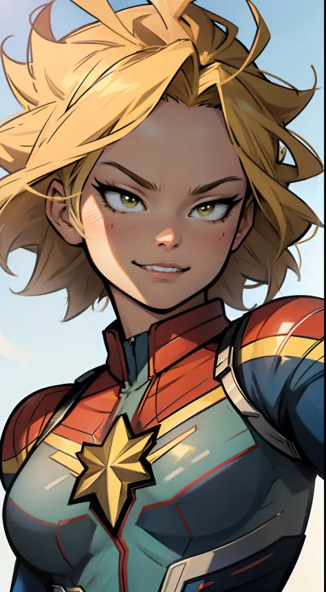 female, captain marvel, ((my hero academia style))